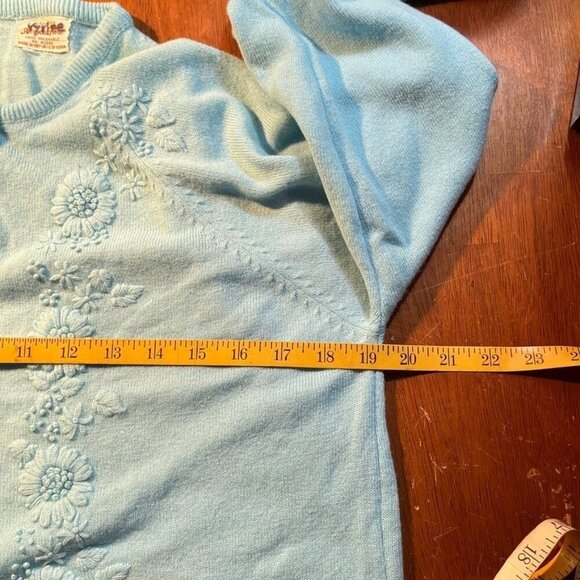 Vintage 60s Embroidered Button Up Cardigan Womens M Grandma Twee Academia Blue - Picture 6 of 7